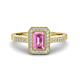1 - Wanda Desire Emerald Cut 7x5 mm Pink Sapphire and Round Diamond Leaf Engraved Halo Engagement Ring 