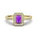 1 - Wanda Desire Emerald Cut 7x5 mm Amethyst and Round Diamond Leaf Engraved Halo Engagement Ring 