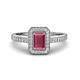 1 - Wanda Desire Emerald Cut 7x5 mm Rhodolite Garnet and Round Diamond Leaf Engraved Halo Engagement Ring 