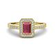 1 - Wanda Desire Emerald Cut 7x5 mm Rhodolite Garnet and Round Diamond Leaf Engraved Halo Engagement Ring 