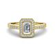 1 - Wanda Desire Emerald Cut 7x5 mm White Sapphire and Round Diamond Leaf Engraved Halo Engagement Ring 
