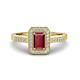 1 - Wanda Desire Emerald Cut 7x5 mm Ruby and Round Diamond Leaf Engraved Halo Engagement Ring 