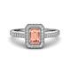 1 - Wanda Desire Emerald Cut 7x5 mm Morganite and Round Diamond Leaf Engraved Halo Engagement Ring 
