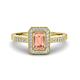 1 - Wanda Desire Emerald Cut 7x5 mm Morganite and Round Diamond Leaf Engraved Halo Engagement Ring 