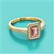 2 - Wanda Desire Emerald Cut 7x5 mm Morganite and Round Diamond Leaf Engraved Halo Engagement Ring 