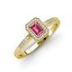 3 - Wanda Desire Emerald Cut 6x4 mm Pink Tourmaline and Round Diamond Leaf Engraved Halo Engagement Ring 