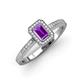 3 - Wanda Desire Emerald Cut 6x4 mm Amethyst and Round Diamond Leaf Engraved Halo Engagement Ring 