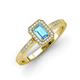 3 - Wanda Desire Emerald Cut 6x4 mm Blue Topaz and Round Diamond Leaf Engraved Halo Engagement Ring 
