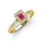 3 - Wanda Desire Emerald Cut 6x4 mm Rhodolite Garnet and Round Diamond Leaf Engraved Halo Engagement Ring 