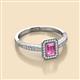 2 - Wanda Desire Emerald Cut 6x4 mm Pink Sapphire and Round Diamond Leaf Engraved Halo Engagement Ring 
