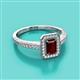 2 - Wanda Desire Emerald Cut 7x5 mm Red Garnet and Round Diamond Leaf Engraved Halo Engagement Ring 