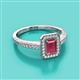 2 - Wanda Desire Emerald Cut 7x5 mm Rhodolite Garnet and Round Diamond Leaf Engraved Halo Engagement Ring 