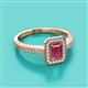 2 - Wanda Desire Emerald Cut 7x5 mm Rhodolite Garnet and Round Diamond Leaf Engraved Halo Engagement Ring 