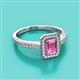 2 - Wanda Desire Emerald Cut 7x5 mm Pink Sapphire and Round Diamond Leaf Engraved Halo Engagement Ring 