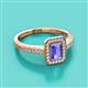 2 - Wanda Desire Emerald Cut 7x5 mm Tanzanite and Round Diamond Leaf Engraved Halo Engagement Ring 