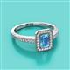 2 - Wanda Desire Emerald Cut 7x5 mm Blue Topaz and Round Diamond Leaf Engraved Halo Engagement Ring 
