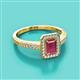 2 - Wanda Desire Emerald Cut 7x5 mm Rhodolite Garnet and Round Diamond Leaf Engraved Halo Engagement Ring 