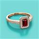 2 - Wanda Desire Emerald Cut 7x5 mm Ruby and Round Diamond Leaf Engraved Halo Engagement Ring 