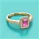 2 - Wanda Desire Emerald Cut 7x5 mm Pink Sapphire and Round Diamond Leaf Engraved Halo Engagement Ring 