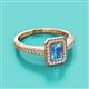 2 - Wanda Desire Emerald Cut 7x5 mm Blue Topaz and Round Diamond Leaf Engraved Halo Engagement Ring 