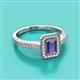 2 - Wanda Desire Emerald Cut 7x5 mm Iolite and Round Diamond Leaf Engraved Halo Engagement Ring 