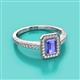 2 - Wanda Desire Emerald Cut 7x5 mm Tanzanite and Round Diamond Leaf Engraved Halo Engagement Ring 