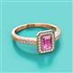 2 - Wanda Desire Emerald Cut 7x5 mm Pink Sapphire and Round Diamond Leaf Engraved Halo Engagement Ring 