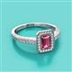 2 - Wanda Desire Emerald Cut 7x5 mm Pink Tourmaline and Round Diamond Leaf Engraved Halo Engagement Ring 