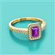 2 - Wanda Desire Emerald Cut 7x5 mm Amethyst and Round Diamond Leaf Engraved Halo Engagement Ring 