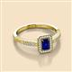 2 - Wanda Desire Emerald Cut 6x4 mm Blue Sapphire and Round Diamond Leaf Engraved Halo Engagement Ring 