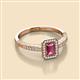 2 - Wanda Desire Emerald Cut 6x4 mm Pink Tourmaline and Round Diamond Leaf Engraved Halo Engagement Ring 