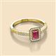 2 - Wanda Desire Emerald Cut 6x4 mm Rhodolite Garnet and Round Diamond Leaf Engraved Halo Engagement Ring 
