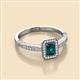 2 - Wanda Desire Emerald Cut 6x4 mm London Blue Topaz and Round Diamond Leaf Engraved Halo Engagement Ring 