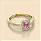 2 - Wanda Desire Emerald Cut 6x4 mm Pink Sapphire and Round Diamond Leaf Engraved Halo Engagement Ring 
