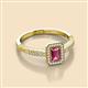 2 - Wanda Desire Emerald Cut 6x4 mm Pink Tourmaline and Round Diamond Leaf Engraved Halo Engagement Ring 