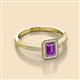 2 - Wanda Desire Emerald Cut 6x4 mm Amethyst and Round Diamond Leaf Engraved Halo Engagement Ring 