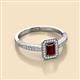 2 - Wanda Desire Emerald Cut 6x4 mm Red Garnet and Round Diamond Leaf Engraved Halo Engagement Ring 