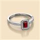 2 - Wanda Desire Emerald Cut 6x4 mm Ruby and Round Diamond Leaf Engraved Halo Engagement Ring 