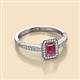 2 - Wanda Desire Emerald Cut 6x4 mm Rhodolite Garnet and Round Diamond Leaf Engraved Halo Engagement Ring 