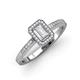 3 - Wanda Desire Emerald Cut 6x4 mm White Sapphire and Round Diamond Leaf Engraved Halo Engagement Ring 