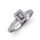 3 - Wanda Desire Emerald Cut 6x4 mm Iolite and Round Diamond Leaf Engraved Halo Engagement Ring 