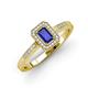 3 - Wanda Desire Emerald Cut 6x4 mm Blue Sapphire and Round Diamond Leaf Engraved Halo Engagement Ring 