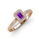 3 - Wanda Desire Emerald Cut 6x4 mm Amethyst and Round Diamond Leaf Engraved Halo Engagement Ring 