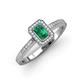 3 - Wanda Desire Emerald Cut 6x4 mm Emerald and Round Diamond Leaf Engraved Halo Engagement Ring 