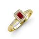 3 - Wanda Desire Emerald Cut 6x4 mm Ruby and Round Diamond Leaf Engraved Halo Engagement Ring 