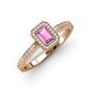 3 - Wanda Desire Emerald Cut 6x4 mm Pink Sapphire and Round Diamond Leaf Engraved Halo Engagement Ring 