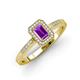 3 - Wanda Desire Emerald Cut 6x4 mm Amethyst and Round Diamond Leaf Engraved Halo Engagement Ring 
