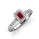 3 - Wanda Desire Emerald Cut 6x4 mm Ruby and Round Diamond Leaf Engraved Halo Engagement Ring 