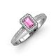 3 - Wanda Desire Emerald Cut 6x4 mm Pink Sapphire and Round Diamond Leaf Engraved Halo Engagement Ring 