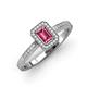 3 - Wanda Desire Emerald Cut 6x4 mm Pink Tourmaline and Round Diamond Leaf Engraved Halo Engagement Ring 